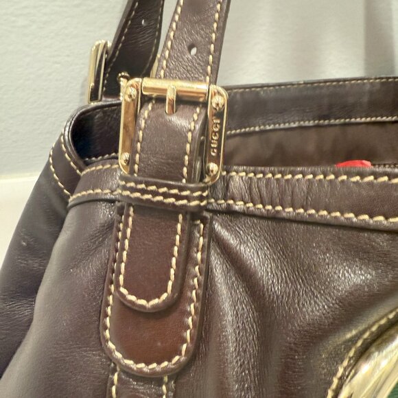 Gucci Britt GG Red Green Web Hobo Soho Leather Dark Brown Tote - MINT! - Picture 13 of 14